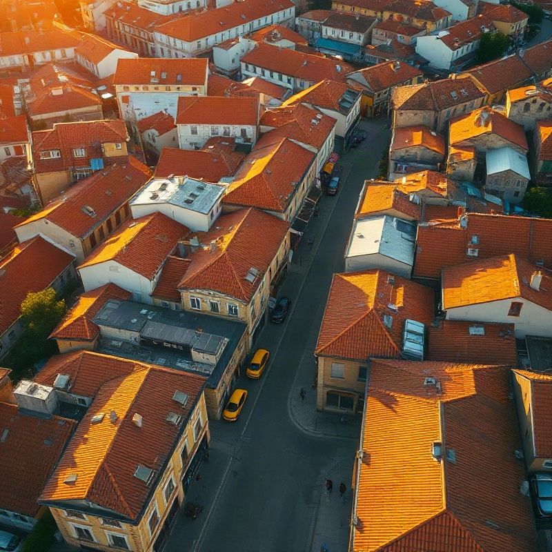 Vista aérea del barrio de Indautxu, Bilbao, a la luz del atardecer