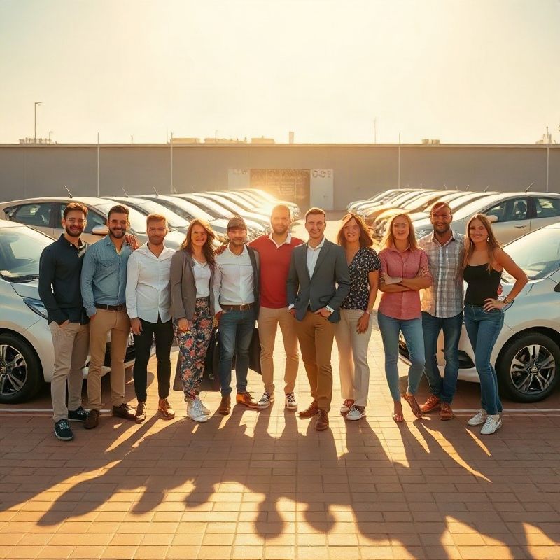 Equipo de Cloudialpha delante de una fila de coches en un aparcamiento de Bilbao